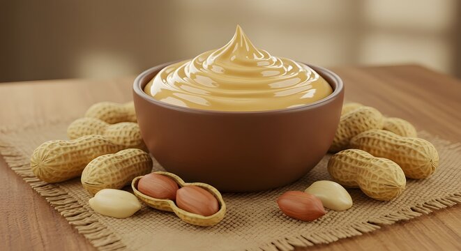 Creamy Peanut Butter in Bowl with Whole and Shelled Peanuts | Natural Food Composition on Wooden Surface | natinal peanuts day