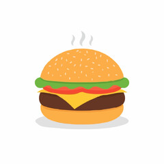 Hot Cheeseburger with Lettuce and Tomato Vector
