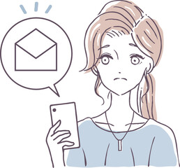 メールが届かないスマホを持つ女性のベクターイラスト素材
