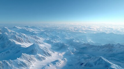 Icy Mountain Glacier Peaks in Cinematic Hdr Landscape with Snow Capped Tops Bright Sky and Cold Environment