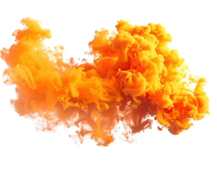 Abstract orange and peach ink swirling in a cloud