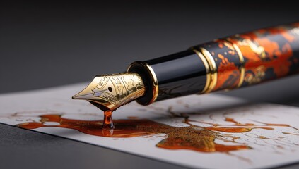 Close-up of a fountain pen with dripping ink