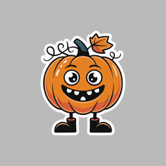 Cartoon Pumpkin Character Ready for Halloween Fun A Festive Sticker Design with Googly Eyes and Boots