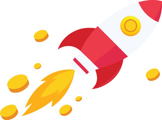 Cartoon Rocket Launching with Coins on transparent background
