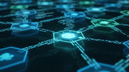 Glowing cryptocurrency animation showing economy with blockchain networks and Bitcoin visuals, perfect for finance, fintech, and trading concepts - Powered by Adobe