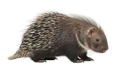 Isolated rodent mammal is walking, a porcupine has quills for protection and defense