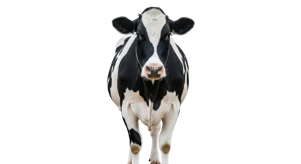 Gardinen Kuh Isolated Holstein cow standing looking forward, front view, farm animal with black markings  © Eustace