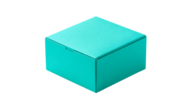 Turquoise cardboard packaging box with lid for product storage and branding presentation