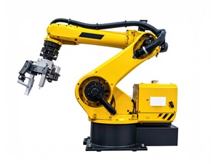 Yellow industrial robot arm, isolated on white
