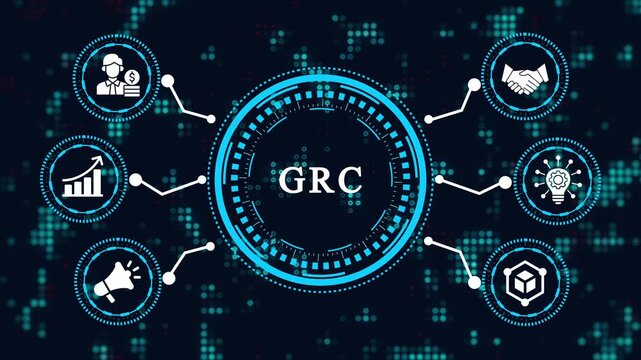 GRC writing business and technology concept, virtual display and network strategy, profit growth &ndash; digital finance and business technology network animation. Smart Business concept video