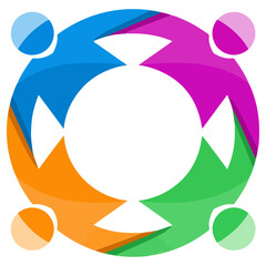 Circular arrows representing teamwork and collaboration in business.