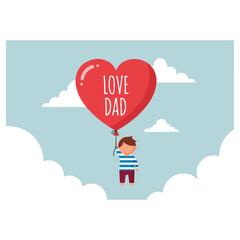 Boy holding a heart-shaped balloon with Love Dad message.