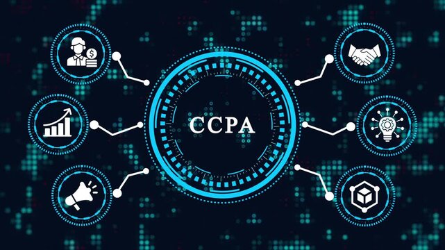 CCPA  writing business and technology concept, virtual display and network strategy, profit growth – digital finance and business technology network animation. Smart Business concept video