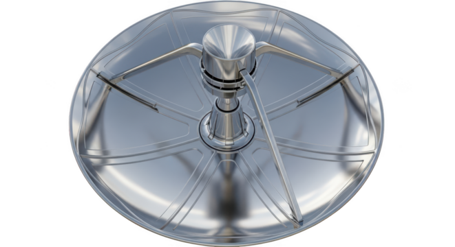 Closeup view of a satellite dish isolated on transparent background