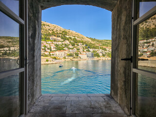 Adriatic see from a window in the walls of Dubrovnik, Croatia