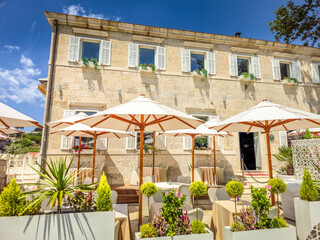 Fototapeta premium Terrace with umbrellas in Dubrovnik, Croatia