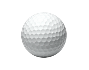 White golf ball, dimpled sphere against black