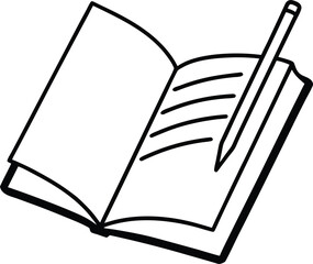 Open Notebook with Pen on Top on Transparent Background