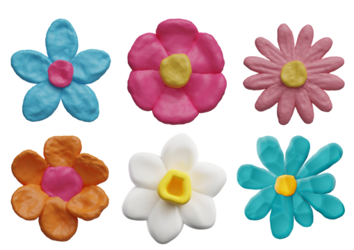 Colorful sugar flowers isolated on transparent background