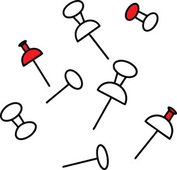 Red Push Pins Scattered on Transparent Background