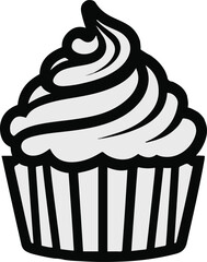 Minimal cupcake with frosting, bold thick outline, white background 2