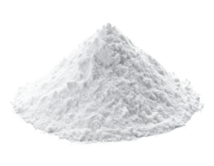 Talcum powder in a small bowl isolated on white, used for its absorbing properties.