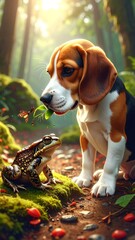 Dog and Frog in a Forest Scene