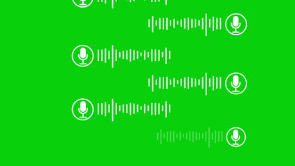 White Microphone Icons With Sound Waveforms On Green Screen Background audio voice message