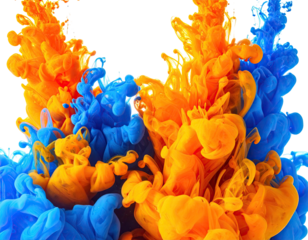 Abstract swirling explosion of orange and blue ink