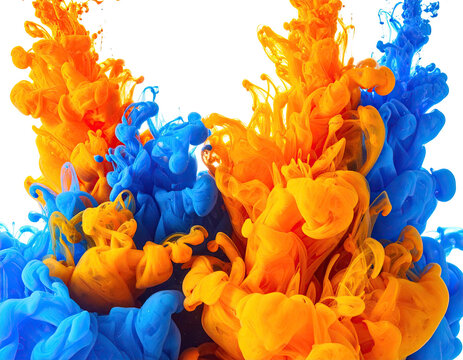 Abstract swirling explosion of orange and blue ink