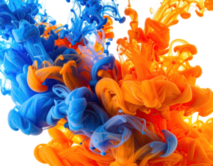 Vibrant blue and orange ink swirling in liquid
