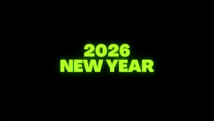 Obraz premium Vibrant glowing neon green 2026 New Year message against a stark black backdrop.
