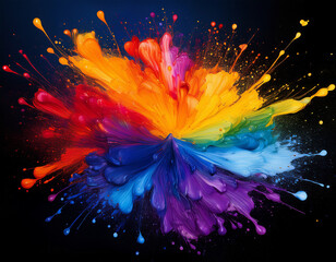 Vivid Explosion of Rainbow Colors in a Dark Abstract Design