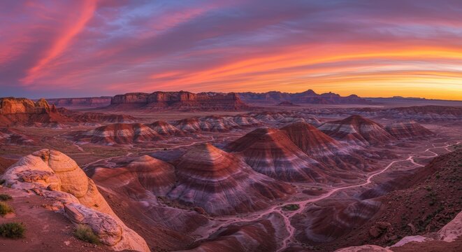 Colorful desert landscape at sunset