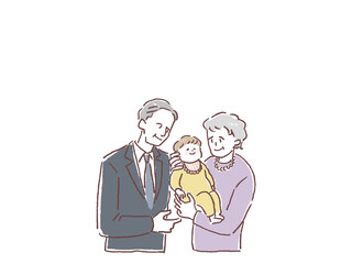 赤ちゃんを抱っこするおじいさんとおばあさん