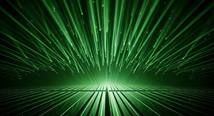 Obraz premium Green Light Beams Futuristic Abstract Digital Stage