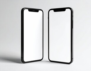Two black smartphones with blank white screens