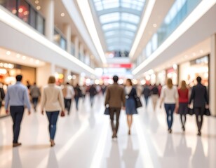 Naklejka premium Blurred view of shoppers in a modern mall