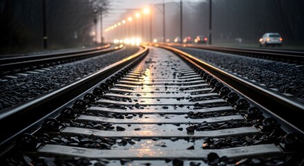 Railway Tracks on a Rainy Evening Journey