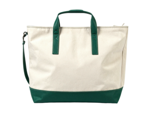 Cream canvas tote bag with emerald green accents (1)