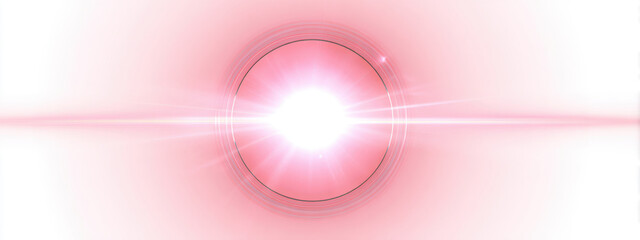 Bright light pink lens flare on white background creates soft and ethereal atmosphere, perfect for artistic designs and backgrounds. circular shape adds unique touch to any visual project