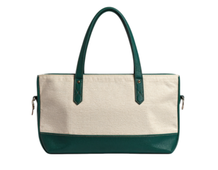 Cream canvas tote bag with emerald green accents