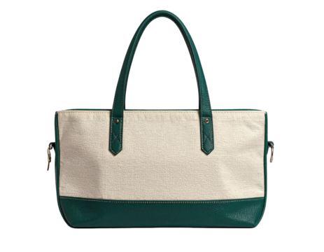 Cream canvas tote bag with emerald green accents