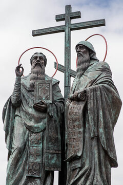 Monument to Cyril and Methodius on Cathedral Square in Kolomna Kremlin. Russia, Kolomna, June 21, 2025.