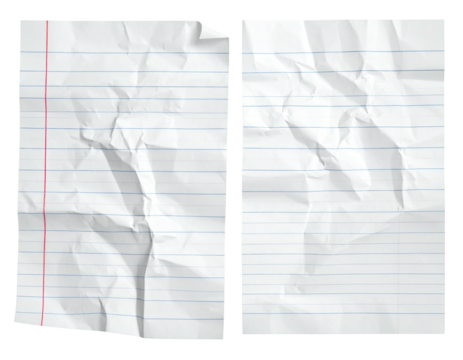 Two crumpled lined pages of paper - Powered by Adobe