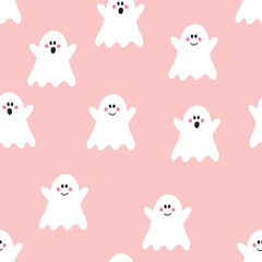 Cute Halloween pattern with spooky ghosts. Vector illustration