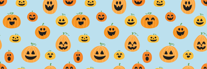 Halloween background with funny pumpkins. Seamless pattern. Banner. Vector illustration