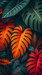 Seamless pattern vector floral illustration with red and yellow autumn leaves, making a colorful textile fabric design texture