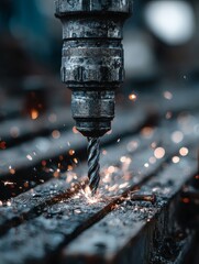 drill bit creating sparks (close-up)