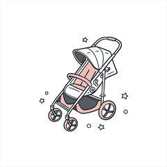 Cute cartoon baby stroller with stars and circles